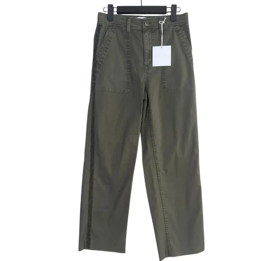 NWT Pistola Elliot Eden High Rise Crop Tuxedo Stripe Straight Leg Pant 26 Green - Picture 2 of 15
